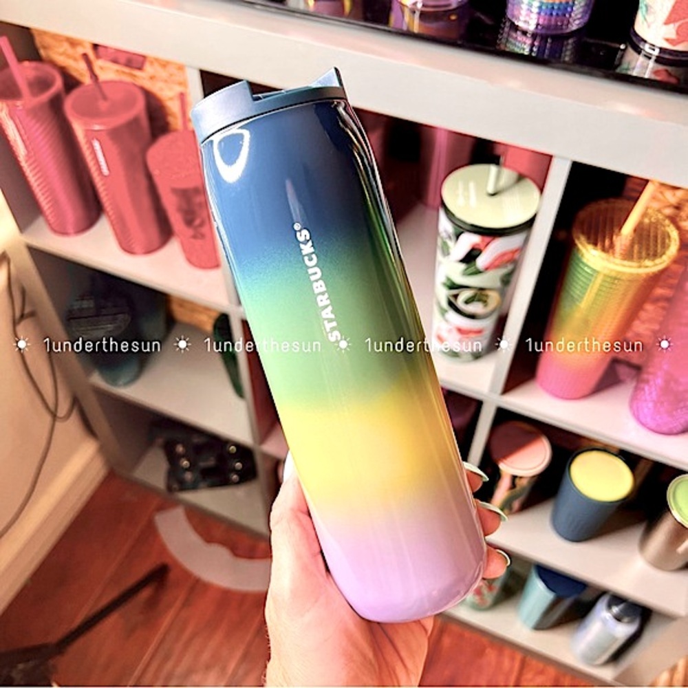 NEW! 🍋 2023 Starbucks Blue Green Yellow Purple Ombré Stainless 16oz Tumbler